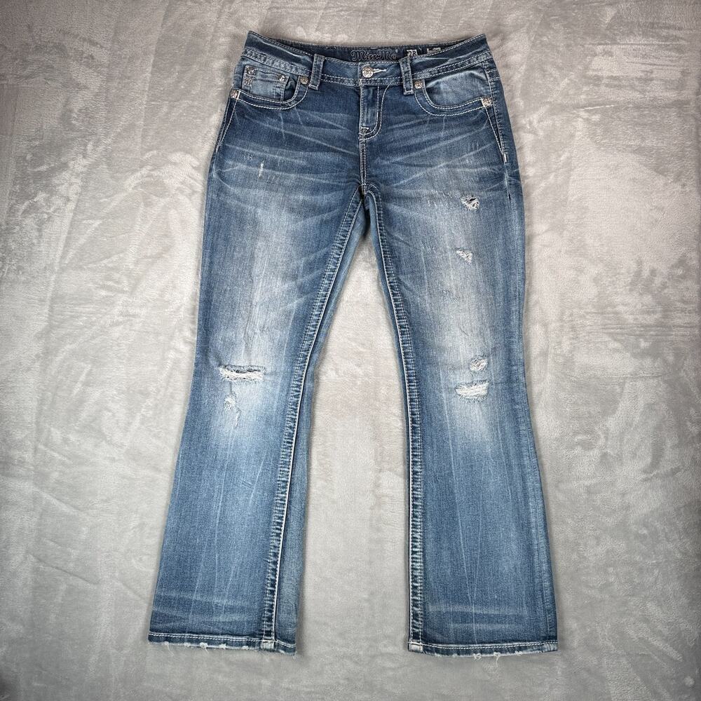 Miss Me Jeans Womens 28 Blue Bootcut Mid Rise Stretch Damask Pockets